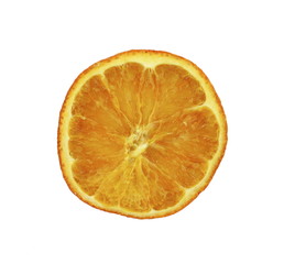 Dried orange slices from above on white background 