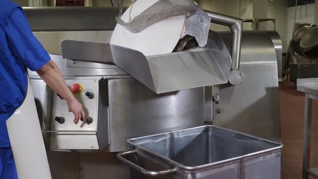 Meat-processing plant. Sausage industry. Final proccess in sausage production. Sausage production line in modern meat factory. Modern food industry. plant and equipment. 4k