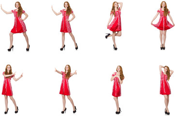 Redhead woman in red dress 