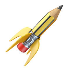 Pencil in the form of rocket Angled view 3D
