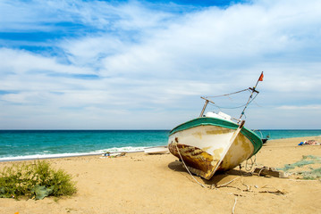 Istanbul, Turkey, 19 May 2017: Boat at Beach of Cingoz Nature Park, Catalca