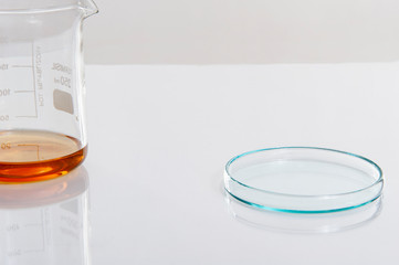 laboratory equipment on a laboratory table on a white background during the experiments