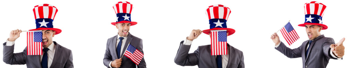 Man with american hat and flag 