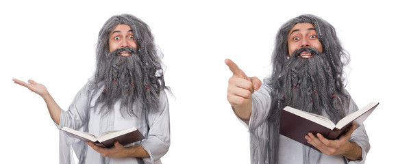 Funny old wizard with book 