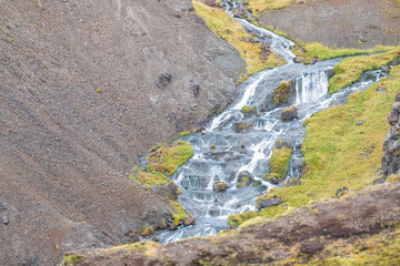 Hveragerdi Hot Springs river waterfall in Reykjadalur day in south Iceland on golden circle landscape closeup