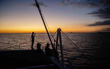 Fototapeta na wymiar Tourists sailing by catamaran, Varadero, Cuba
