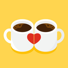 A couple heart cup of coffee Valentine's day concept flat design