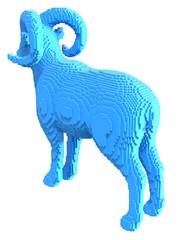 Blue mouflon from plastic blocks on a white background.