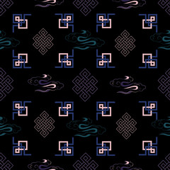 Vector illustration of traditional knot symbol, ornaments combined with organic clouds patterns. Ideal for gift wrap, home decor, fashion design