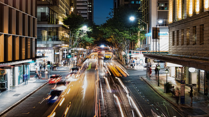 traffic at night in city, motion blur, overhead view of street lights, downtown Brisbane, Queensland © Cynthia