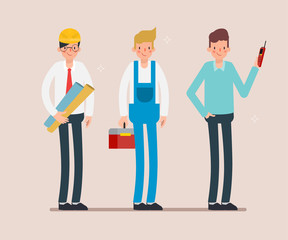 Engineer and mechanics and technician people worker teamwork. industry character animation scene.