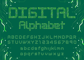 Vector of circuit board font and alphabet