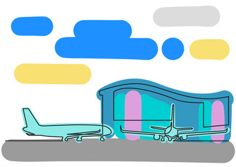 one line drawing of isolated vector object - passenger airplane