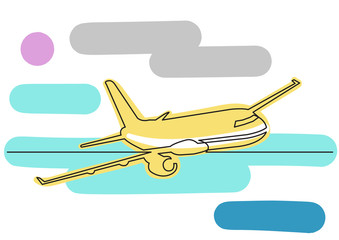 one line drawing of isolated vector object - passenger airplane