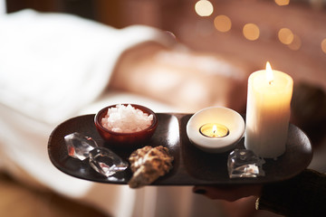 Close up of massage stuff in spa salon