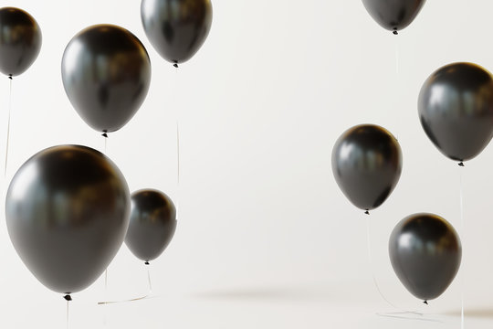 Black balloons on white background. 3d rendering