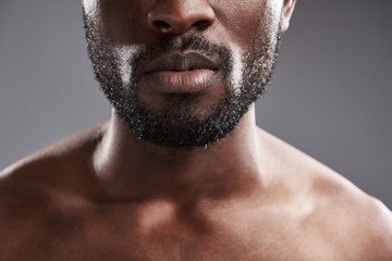 Close of an afro American male chin