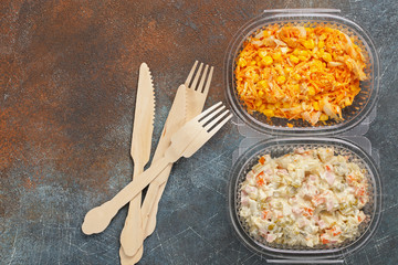 Two salads - Russian salad olivier and carrot salad