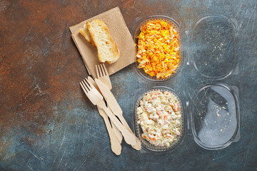 Two salads - Russian salad olivier and carrot salad