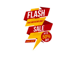 Weekend offer, Flash Sale tag, 50% off