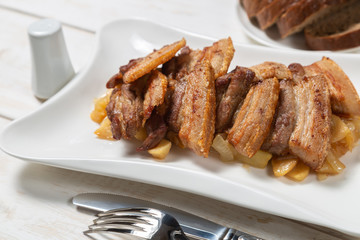  Stew of pork belly with apples, onion and sugar. Aebleflæsk. 
