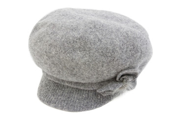 Grey wool hat isolated on white background