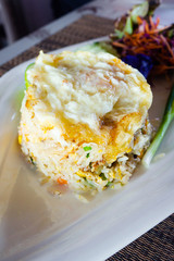 Fried Rice with Vegetables and fried egg, Thai food.