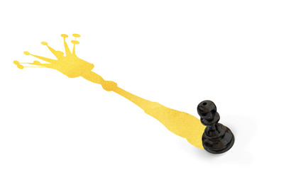 ambitions imagination psychology big idea pawn and golden long shandow - 3d rendering