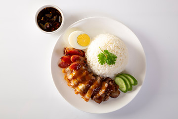 Red pork rice on a white background
