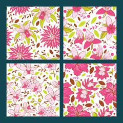 Seamless pattern with flowers vector illustration. Tropical flower textile, fabric, wrappping aper, wall art design. Exotic flowers. Natural concept. Beautiful pink blossom.