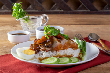 Red pork rice on a white background
