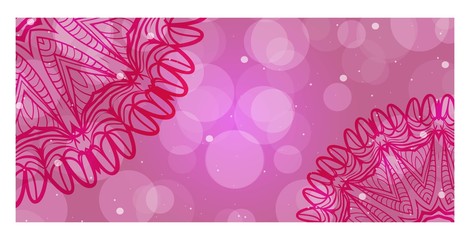 Pink, purple Color ornamental ethnic banner. Templates with doodle tribal mandalas. Vector illustration for design