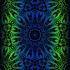 Mandala Seamless Floral Pattern. Design For Square Fashion Print. Vector Illustration. Blue, green color