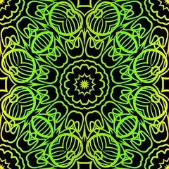 Green color seamless floral lace ornament. Vector illustration. Design for layout, page, background