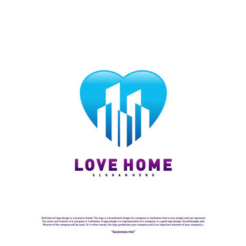Modern City Love Logo Design Concept. Business Love Building Logo Vector Template