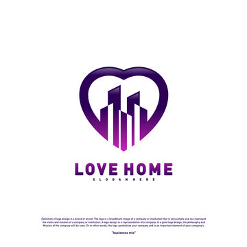 Modern City Love Logo Design Concept. Business Love Building Logo Vector Template