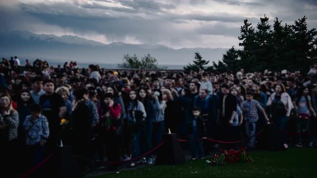 4K Time Lapse of Crowd in Armenia, Yerevan (Tsitsernakaberd) genocide national monument. Shooted on April 24, 2018 (Armenian Genocide Memorial Day)