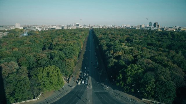 View from the Tiergarten to the most popular Berlin landmarks: Brandenburg Gate, Berliner dom and Television Tower, Germany