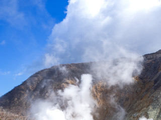 Hakone in Japan. Owakudani is geothermal valley with active sulfur vents and hot springs in Hakone.