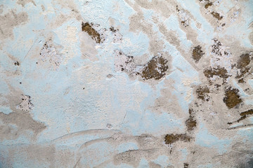 Closeup aged, battered shabby wall, copyspace, free space for inscriptions, lettering, textured background. Concept repair, vintage, restructuring, retro, old, art, style, loft, interior, decor