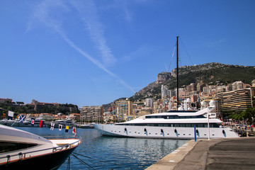 Yacht docked at Port Hercules in La Condamine ward of Monaco. © donyanedomam