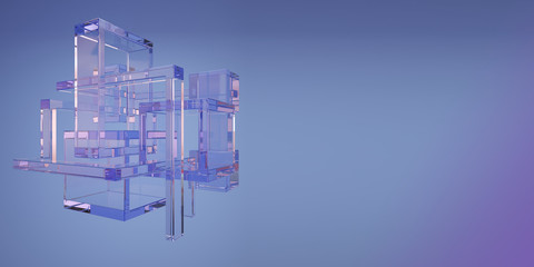 Abstract background with transparent geometric shapes. Empty space under the text. 3D illustration