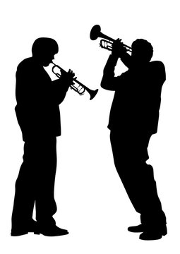 Music man whit jazz band on white background