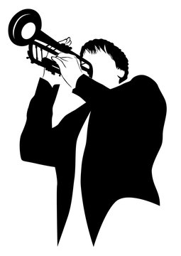 Music man whit jazz band on white background