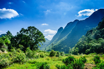 Karst mountains scenery with blue sky background