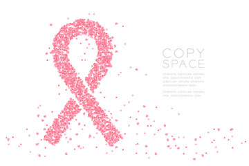 Pink ribbon breast cancer shape Abstract mini heart pattern, World cancer day concept design illustration on white background with copy space, vector eps 10