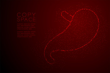 Stomach shape Abstract Geometric Bokeh light circle dot pixel pattern; Medical Science Organ concept design red color illustration isolated on red gradient background with copy space; vector eps 10