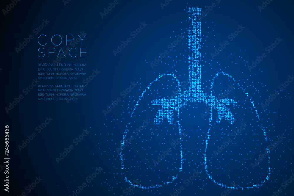 Poster lung shape abstract geometric bokeh light circle dot pixel pattern; medical science organ concept de