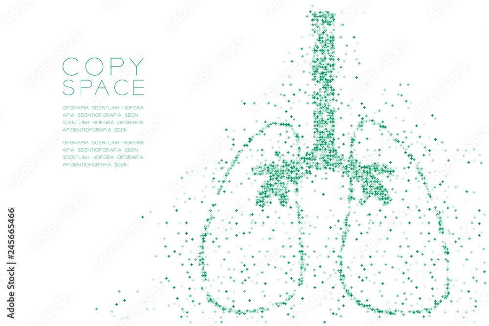 Poster lung shape abstract cross pattern, medical science organ concept design blue color illustration isol