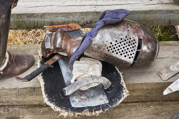 Armor of participants in the competition for the Medieval Battle. Тhеrе are a helmet, metal...